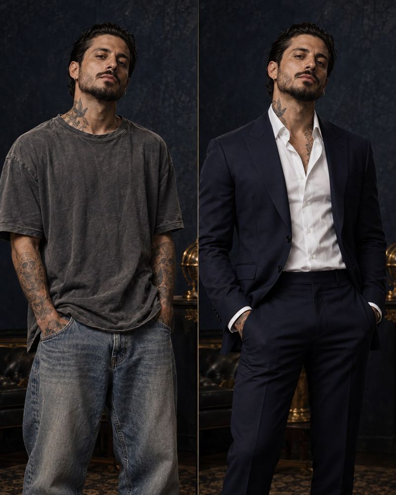 Comparação de vestimenta: largado e bem vestido